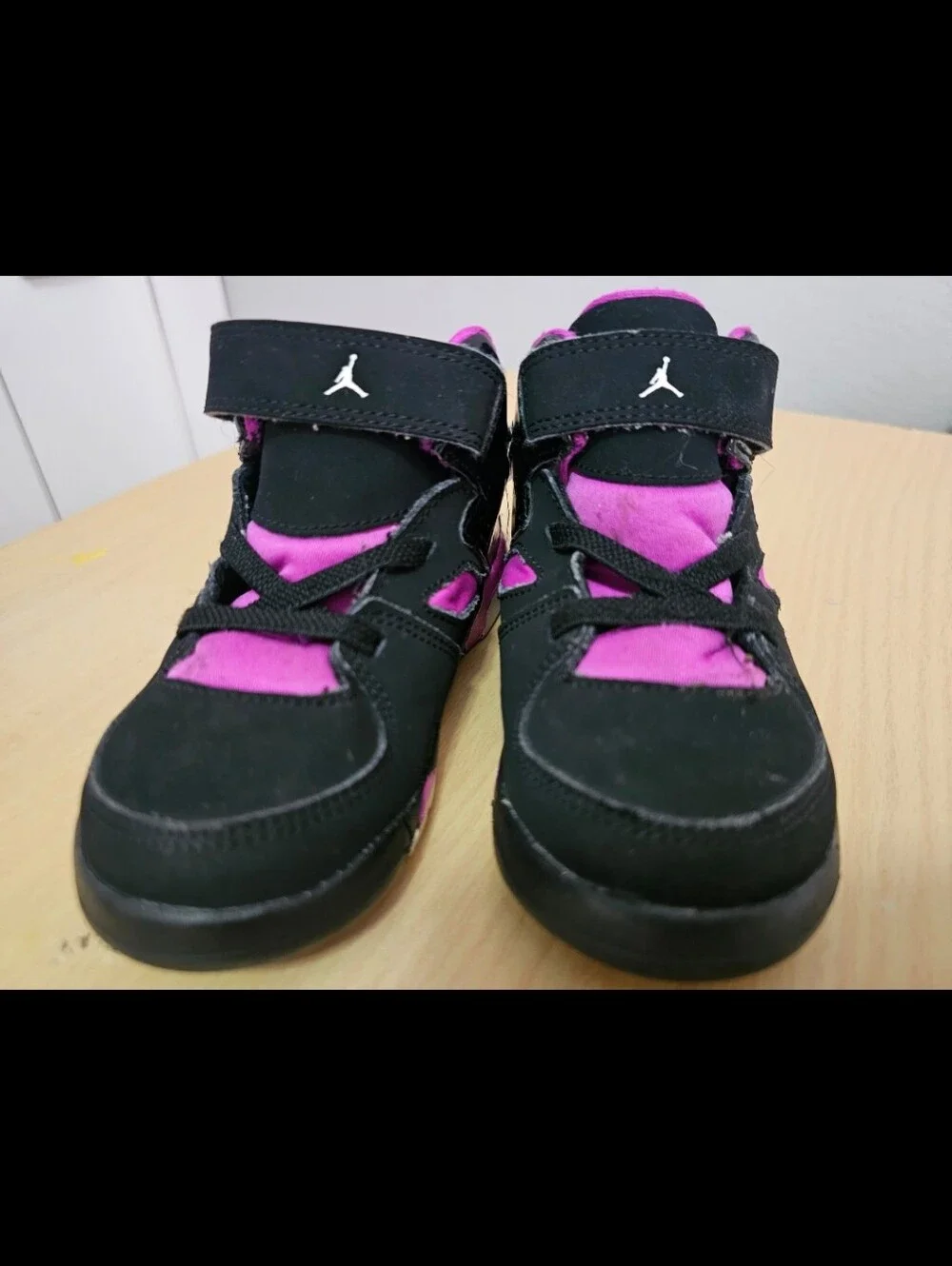 Jordan Kids Black and Pink High-Top Sneakers 9c